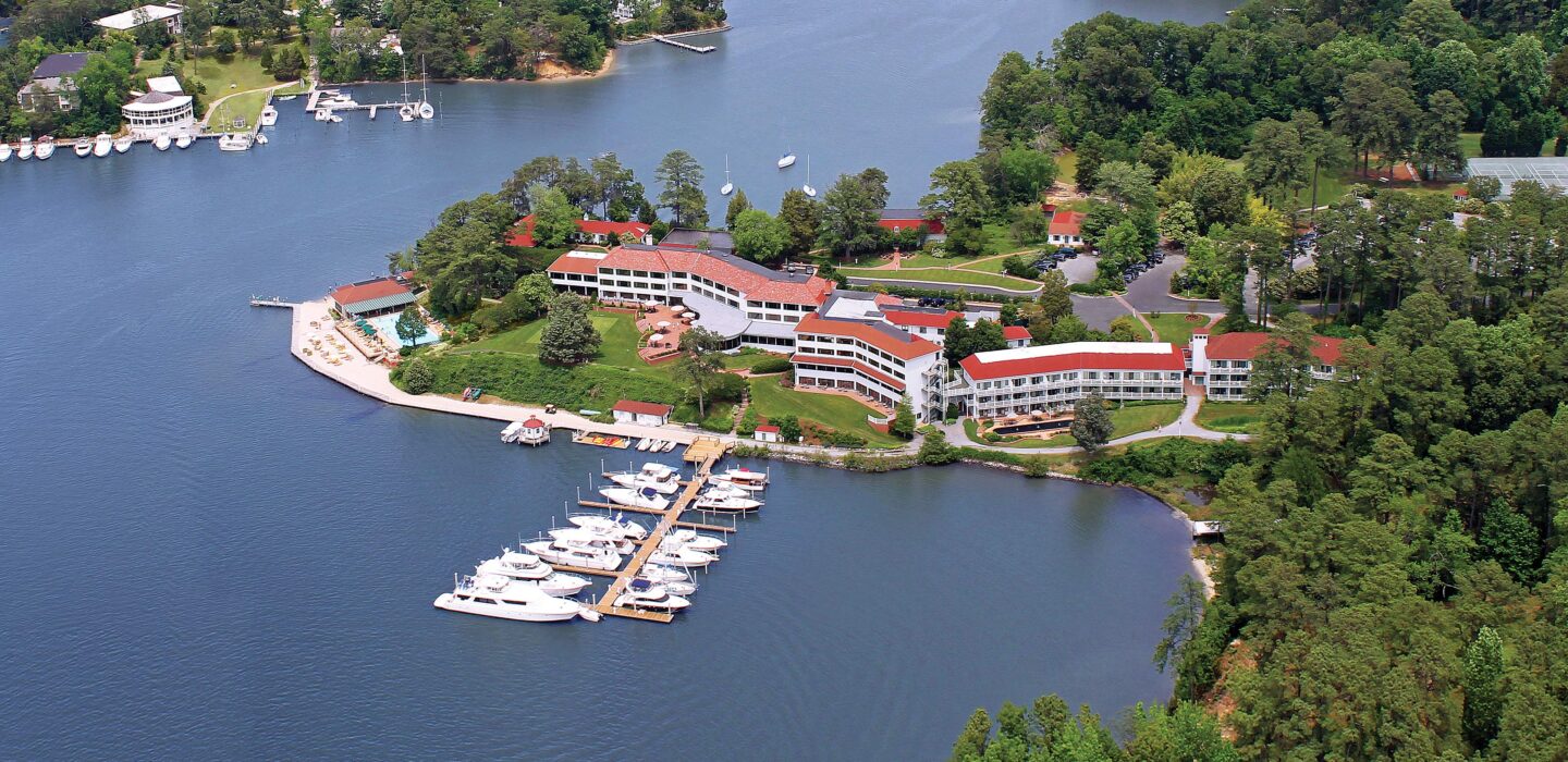 aerial photo of a resort on the water